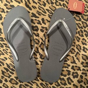 Havianas New Grey Silver Flip Flops Womens 11-12